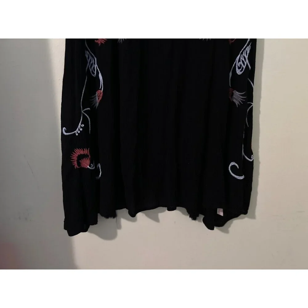 Intimately Free People Black Embroidered Boho Tassel Tunic Dress Sleeveless Keyh - Picture 10 of 16
